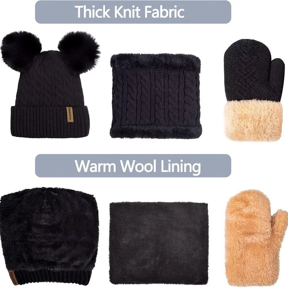 Kids Winter Hats Gloves Scarf Set for Girls Toddler Beanie Neck Warmer Thick Fle